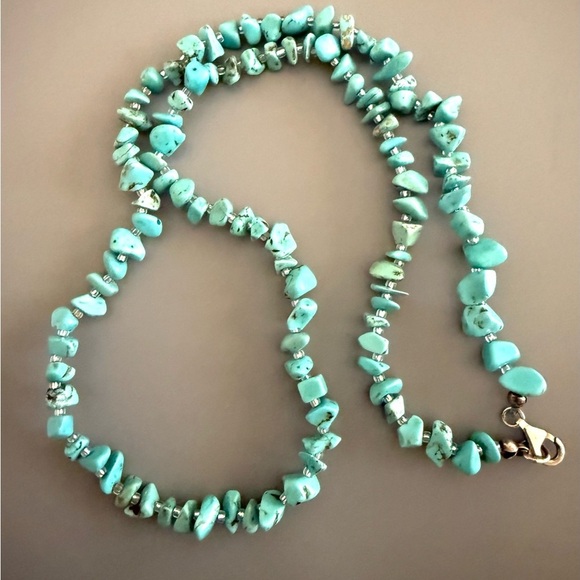 Southwestern Turquoise Nuggett and Sterling Silver Beaded Necklace 21 inches - Picture 3 of 5
